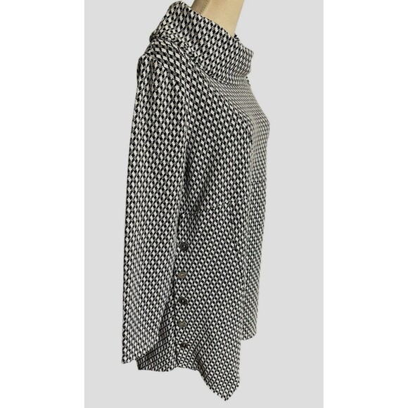 Peck & Peck Houndstooth Cowl Neck Black White Silver Button Shift Mini D… - Picture 5 of 9